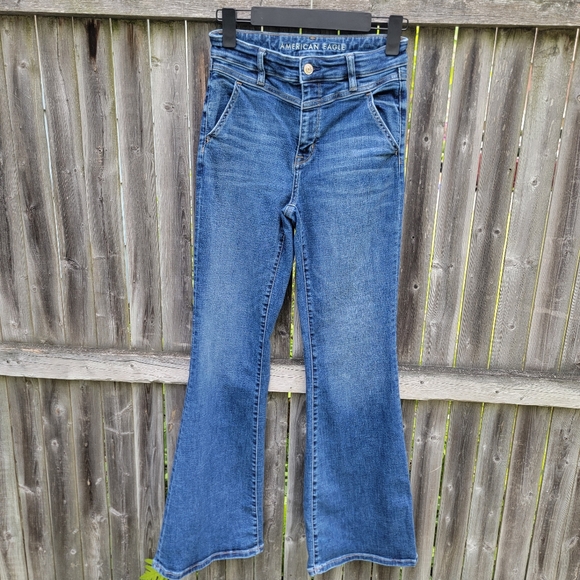 American Eagle Outfitters Super High Rise Flare Women's Blue Jeans Size 4 - Picture 2 of 12